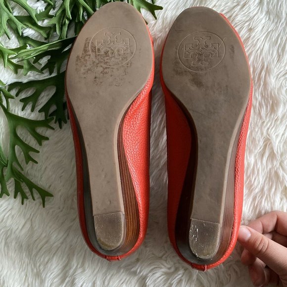 Tory Burch Equestrian Orange/Red Amanda Demi Wedge 9.5 - Picture 7 of 8